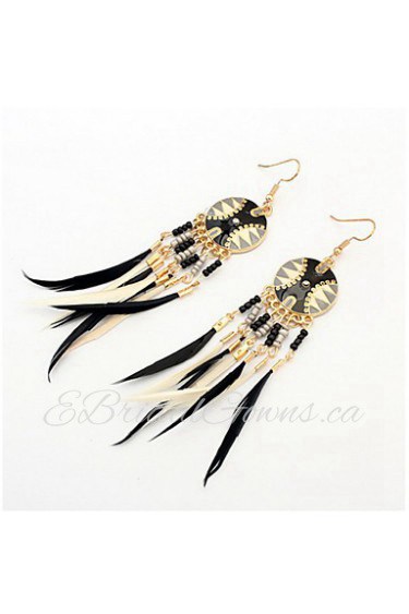 New Fashion Vintage Hollow Fringed Feathers Long Paragraph Earring For Women Accessories