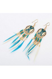 New Fashion Vintage Hollow Fringed Feathers Long Paragraph Earring For Women Accessories