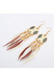 New Fashion Vintage Hollow Fringed Feathers Long Paragraph Earring For Women Accessories