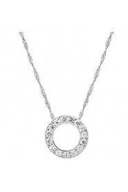 Unisex Silver Rhinestone Round Chain Pendant Necklace