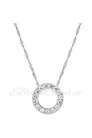 Unisex Silver Rhinestone Round Chain Pendant Necklace