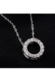 Unisex Silver Rhinestone Round Chain Pendant Necklace