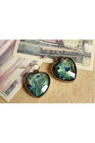 Hot Sale Heart Shaped Peacock Earrings Jewelry Women Retro Luxury Feather Stud Earrings