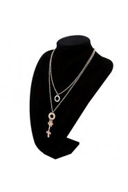 Fashion Jewelry Long Tassle Necklace Double Circle and Cross Gold Alloy Necklace For Lady Women