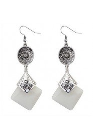 Fashion Square Drop Earrings Silver Ear Hook for Vintage Women Party Jewelry