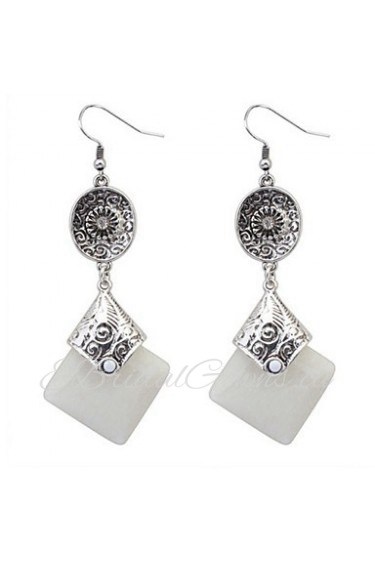 Fashion Square Drop Earrings Silver Ear Hook for Vintage Women Party Jewelry