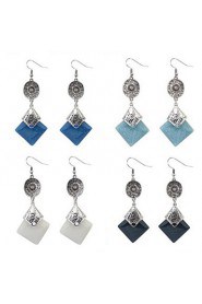 Fashion Square Drop Earrings Silver Ear Hook for Vintage Women Party Jewelry