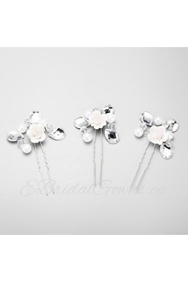 Women's / Flower Girl's Rhinestone / Alloy / Imitation Pearl Headpiece-Wedding / Special Occasion Hair Pin 3 Pieces Red / White Round