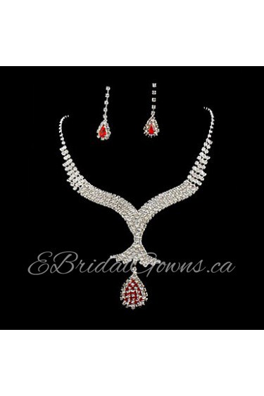 Wedding Bridal Bridesmaid Crystal Necklace Earrings Jewelry Set