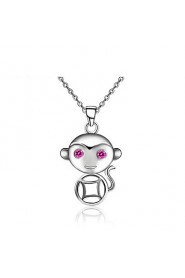 Cute 18K Rose Gold Plated Monkey Classic Necklace Real 925 Silver Coin Pendant Link Chain Women Animal Jewelry