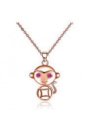 Cute 18K Rose Gold Plated Monkey Classic Necklace Real 925 Silver Coin Pendant Link Chain Women Animal Jewelry