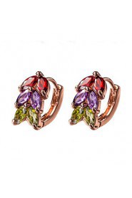 Rainbow Muliticolor AZircon 18k Gold/Silver Hoop Stud Earrings