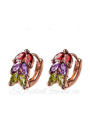 Rainbow Muliticolor AZircon 18k Gold/Silver Hoop Stud Earrings