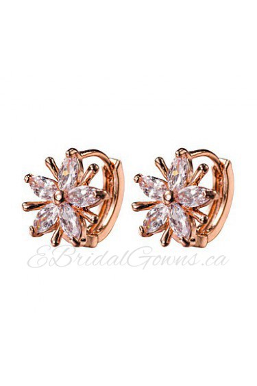 Flower Shape AZircon 18k Gold/Silver Hoop Stud Earrings