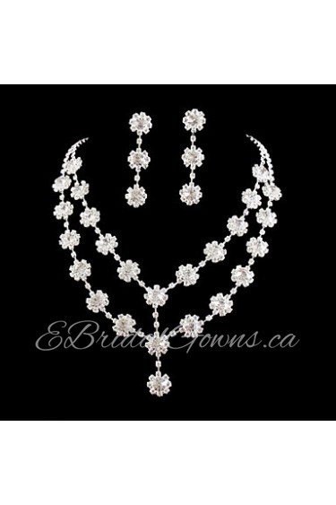 Wedding Bridal Bridesmaid Crystal Necklace Earrings Jewelry Set