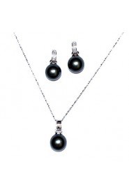 Black 14mm Freshwater Pearl With 925 Silver Necklace And Earrings Jewelry Set