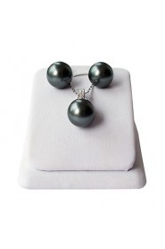 Black 14mm Freshwater Pearl With 925 Silver Necklace And Earrings Jewelry Set