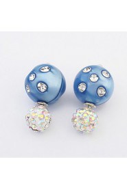 Double Sided Round Ball White Rhinestone Mix Colors Stud Earrings for Lovely Women Weeding Jewelry