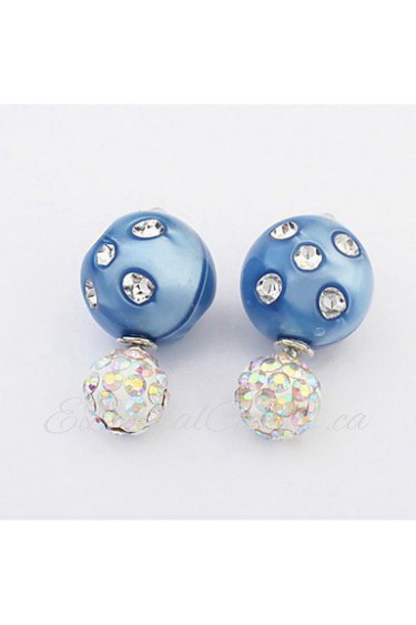 Double Sided Round Ball White Rhinestone Mix Colors Stud Earrings for Lovely Women Weeding Jewelry