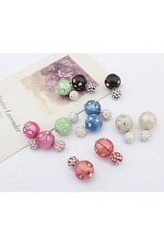 Double Sided Round Ball White Rhinestone Mix Colors Stud Earrings for Lovely Women Weeding Jewelry