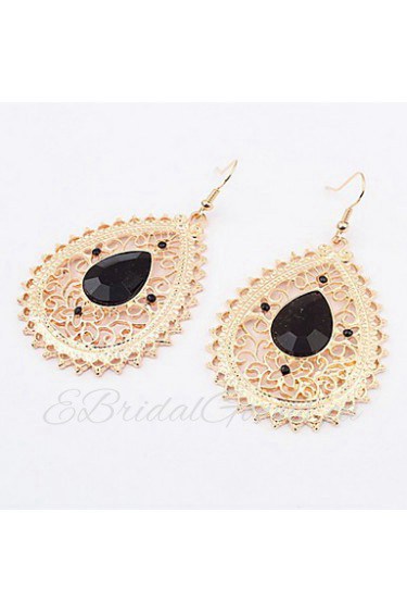 Retro Vintage Women Statement Hollow Water Drops Shaped Bohemian Pierced Dangle Alloy Earrings