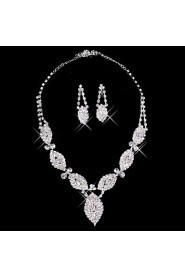 Silver Rhinestone Two Piece Ladies' Dazzling Leaves Wedding Jewelry Set (45 cm)