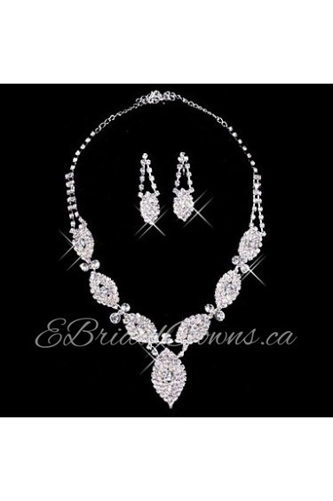 Silver Rhinestone Two Piece Ladies' Dazzling Leaves Wedding Jewelry Set (45 cm)