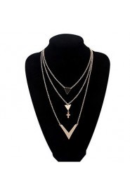 Fashion Punk Style Jewelry V Pandant Long Tassel Necklace Cross Gold Alloy Multi Layer Necklace For Lady Women