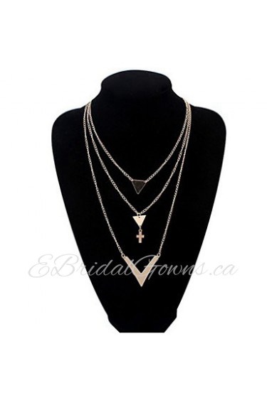 Fashion Punk Style Jewelry V Pandant Long Tassel Necklace Cross Gold Alloy Multi Layer Necklace For Lady Women