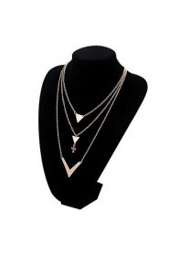 Fashion Punk Style Jewelry V Pandant Long Tassel Necklace Cross Gold Alloy Multi Layer Necklace For Lady Women