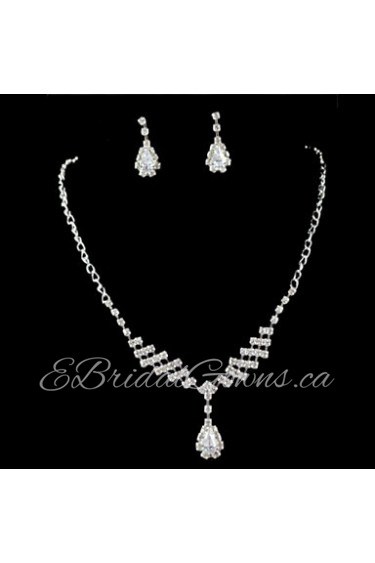 Wedding Bridal Bridesmaid Crystal Necklace Earrings Jewelry Set