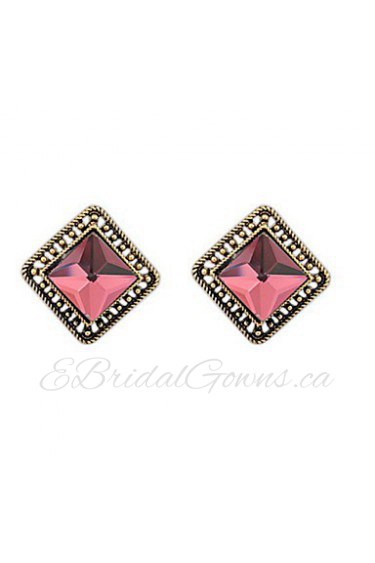 New Styles Fashion Jewelry Flash Rhinestone Antique Square Stud Earrings Women Girl Christmas Gifts