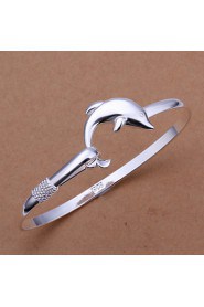 Fashion Round Shaped Silver Plating Single Dolphin Classic Animal Silver Bangle Bracelets(Silver)(1Pc)