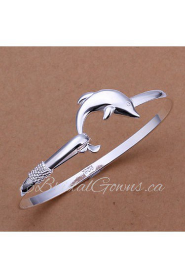 Fashion Round Shaped Silver Plating Single Dolphin Classic Animal Silver Bangle Bracelets(Silver)(1Pc)