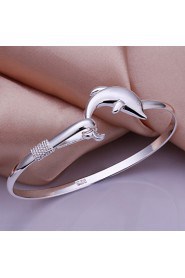 Fashion Round Shaped Silver Plating Single Dolphin Classic Animal Silver Bangle Bracelets(Silver)(1Pc)