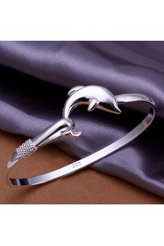 Fashion Round Shaped Silver Plating Single Dolphin Classic Animal Silver Bangle Bracelets(Silver)(1Pc)