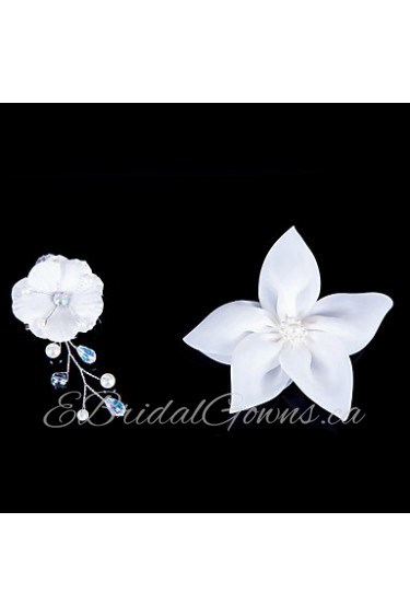 Satin Flowers With Imitation Pearl Wedding/Party Headpiece (Set Of 2)