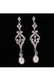 Drop Earrings Women's Platinum Earring Pearl/Rhinestone