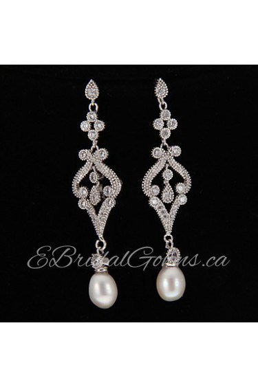 Drop Earrings Women's Platinum Earring Pearl/Rhinestone