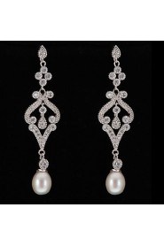 Drop Earrings Women's Platinum Earring Pearl/Rhinestone