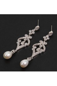 Drop Earrings Women's Platinum Earring Pearl/Rhinestone