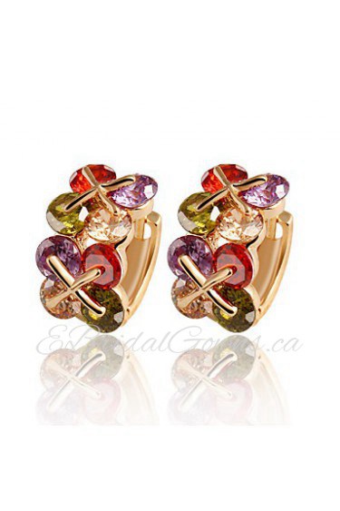 Luxury Multicolored Gem Crystal X Shape Flowers Earrings