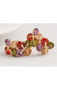 Luxury Multicolored Gem Crystal X Shape Flowers Earrings