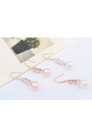 High Quality Rhinestone White Pink Imitation Round Pearl Pierced Ear Stud Earrings Women Fashion Crystal Jewelry