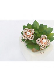 Top Sale Korean Fashion Women Sweet Pink Rose Flower Imitation Pearl White Rhinestone Stud Earrings