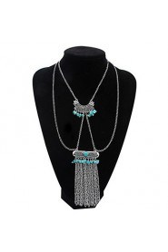 Fashion Inlaid Turquoise Tassel Chain Necklace