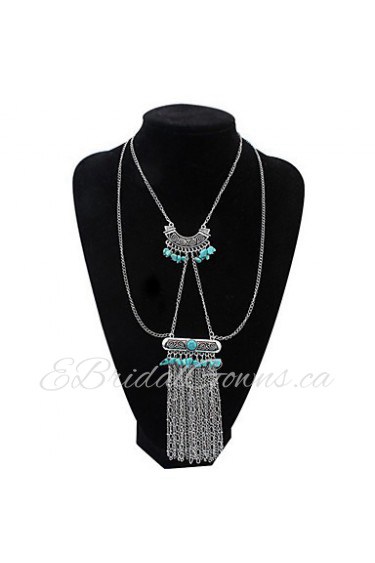 Fashion Inlaid Turquoise Tassel Chain Necklace