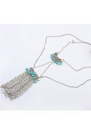 Fashion Inlaid Turquoise Tassel Chain Necklace