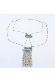 Fashion Inlaid Turquoise Tassel Chain Necklace