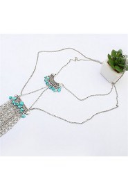 Fashion Inlaid Turquoise Tassel Chain Necklace